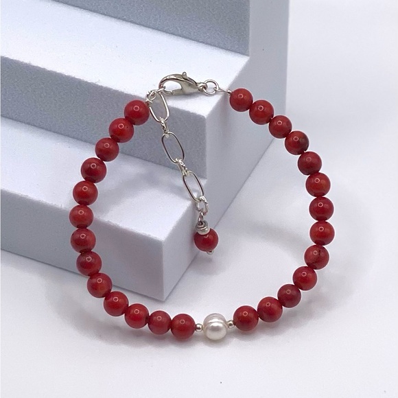 Genuine Red Coral With Freshwater Pearl - Picture 12 of 13